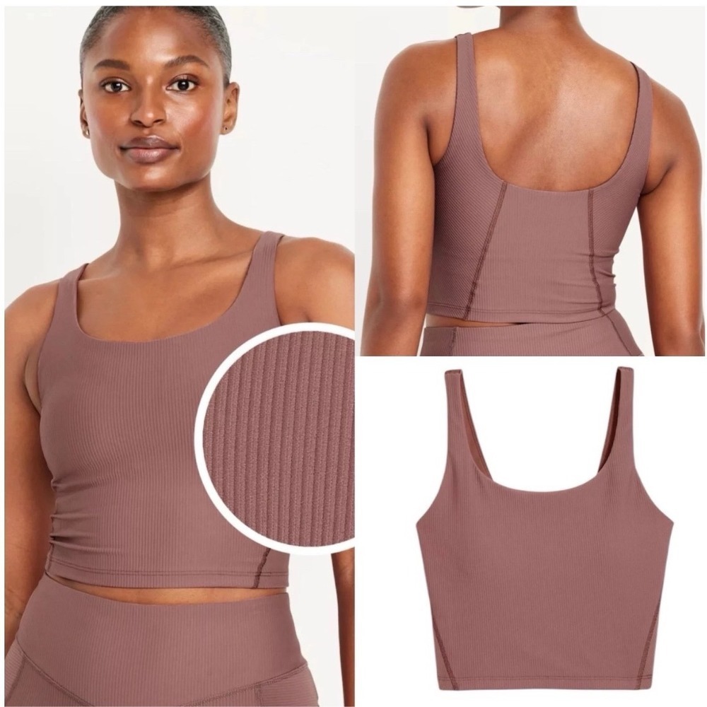 Old Navy Active PowerSoft Ribbed Cropped Tank Top Mauve Light Support Go Dry